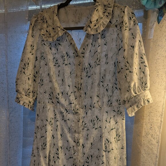 Green Button-Up Floral Ruffle Peter Pan Collar Dress 8 - Picture 1 of 8